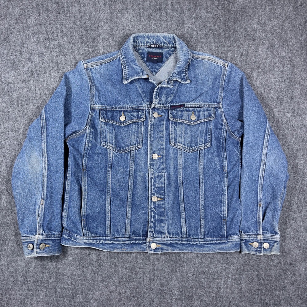 Vintage 90s Tommy Jeans Denim Jacket Mens Medium Blue Trucker Coat